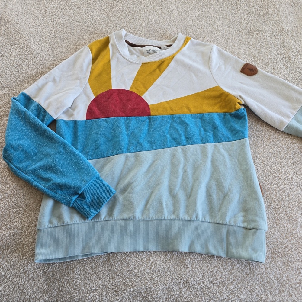 Wanakome Sunset Crew Neck Pullover Sweater With Abstract Sunset Motif Size XL